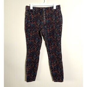 Antropologie Pilcro Hi Rise Skinny Pant Women 31 Rust Tribal Corduroy Button Fly